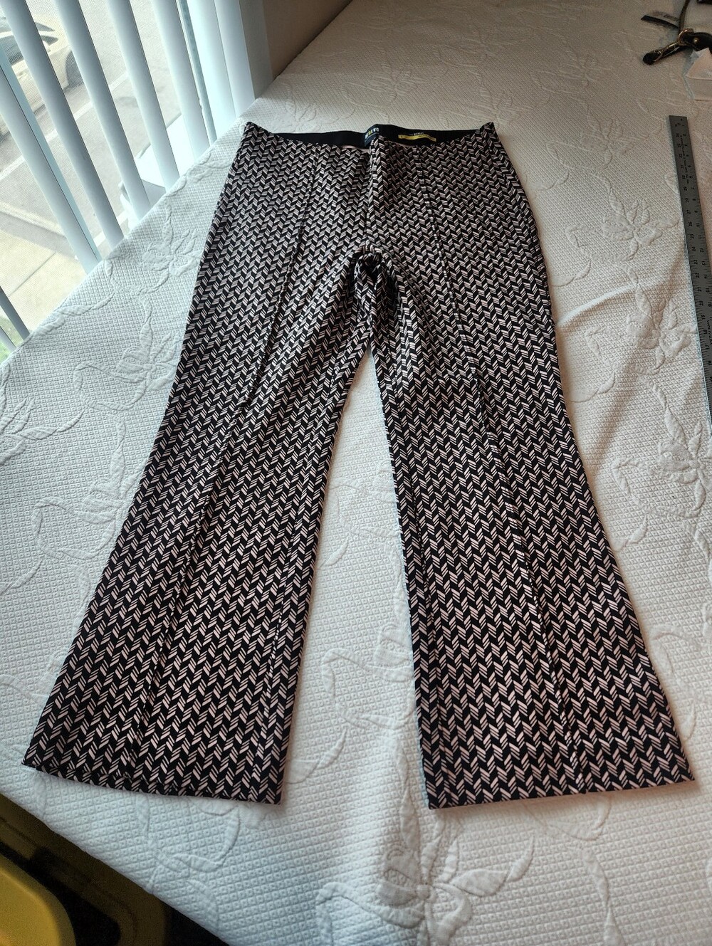 Maeve Black & Cream Geometric Boot-Cut Pants